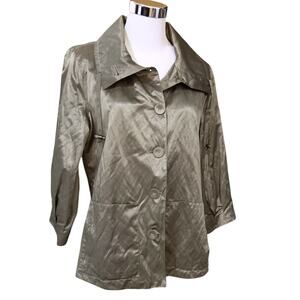 CHICO'S 1 Jacket Windbreaker Medium Pockets Satin Khaki Green Transition Basic